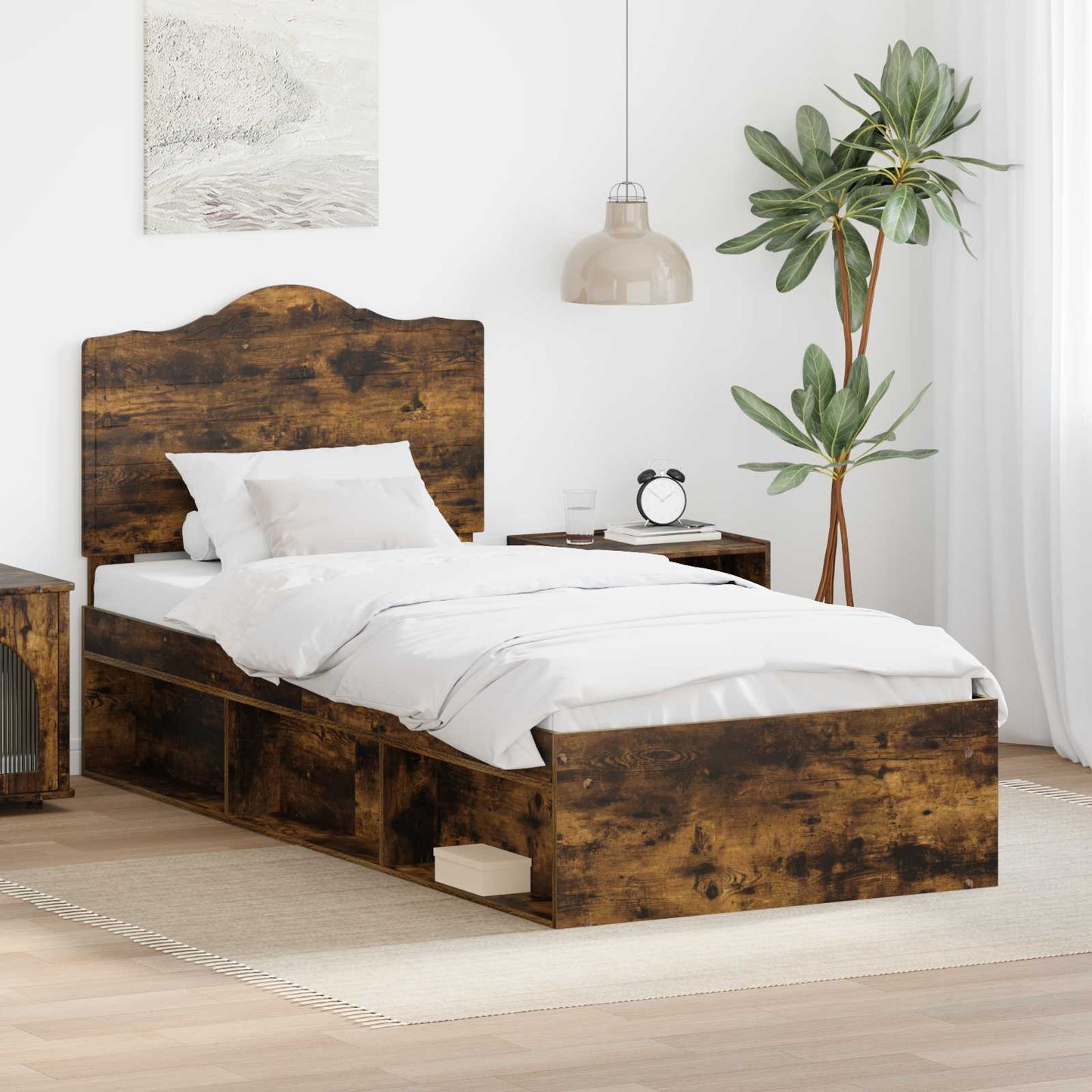JUNG Vida Bettrahmen Geräucherte Eiche 90 x 190 cm Massives Kiefernholz