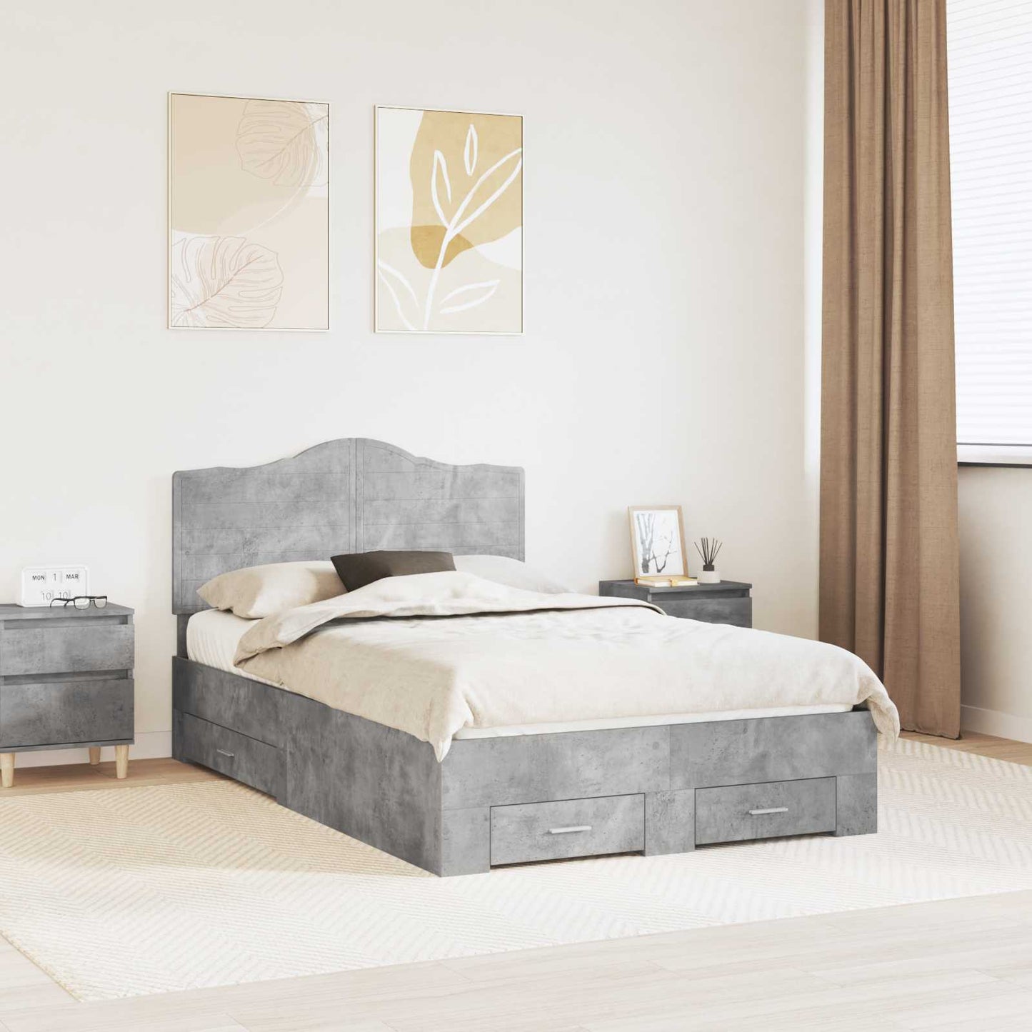 JUNG Vida Bettrahmen mit Kopfteil Beton Grau 120 x 190 cm Holzwerkstoff