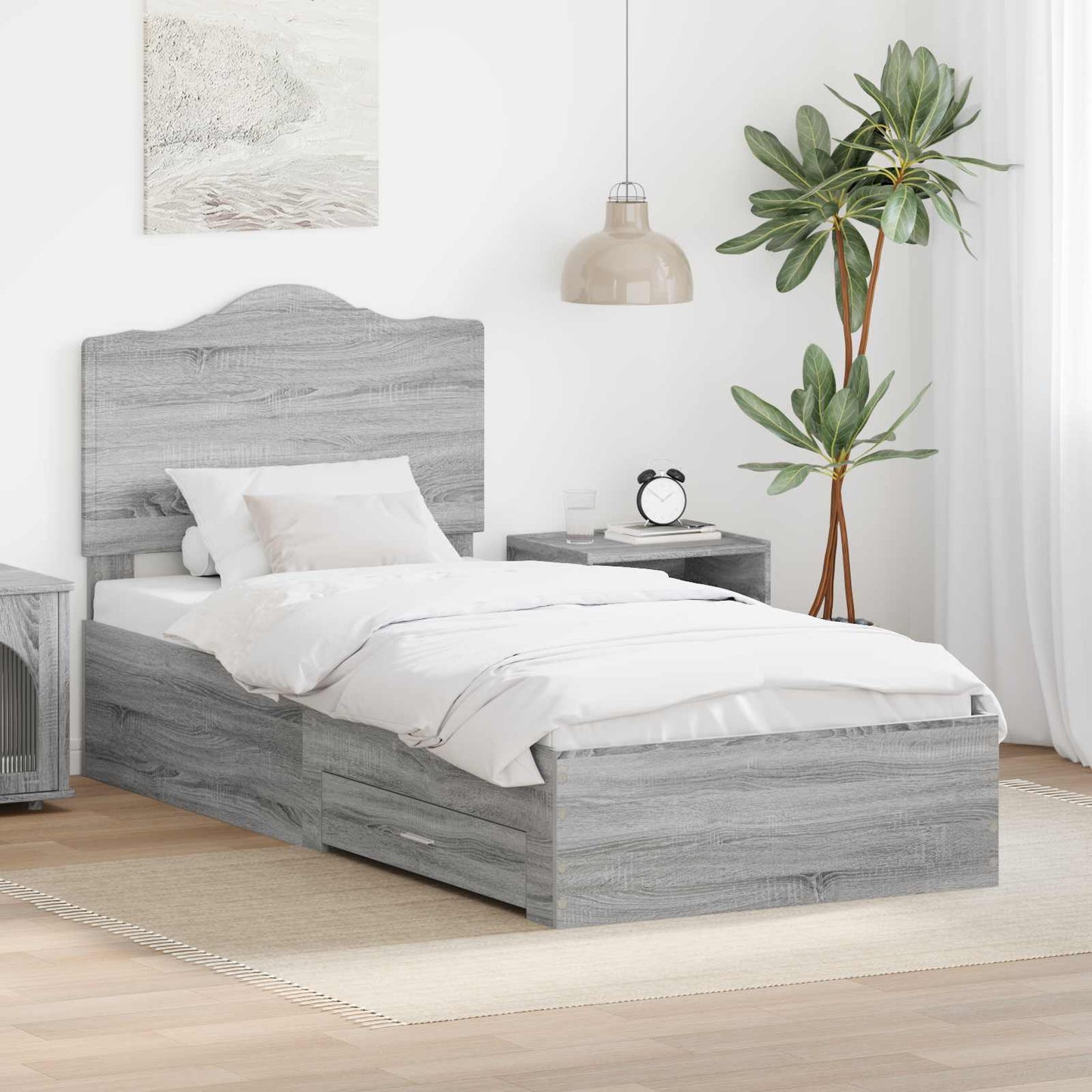 JUNG Vida Bettrahmen Graues Sonoma 100 x 200 cm Holzwerkstoff