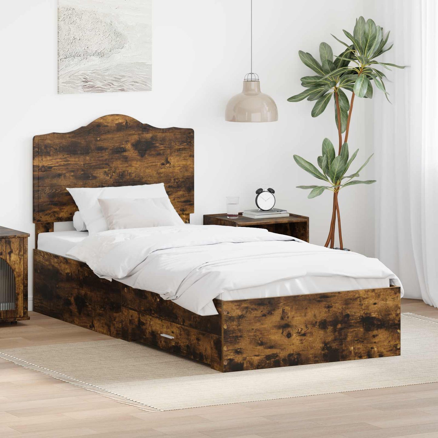 JUNG Vida Bettrahmen Geräucherte Eiche 70 x 190 cm Holzwerkstoff