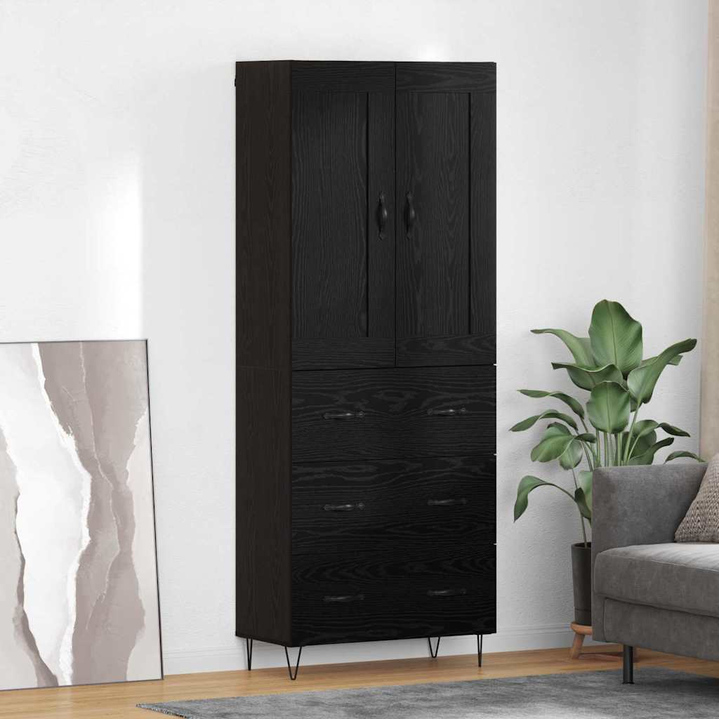 JUNG Vida Highboard Schwarz Eichen-Optik 69,5 x 34 x 180 cm Holzwerkstoff