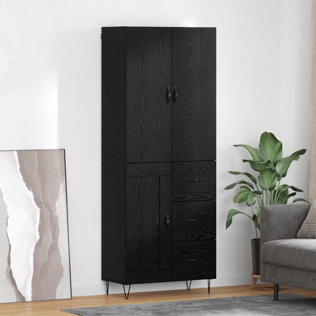 JUNG Vida Highboard 2 Stück Schwarz Eichen-Optik Ingenieurholz und Glas