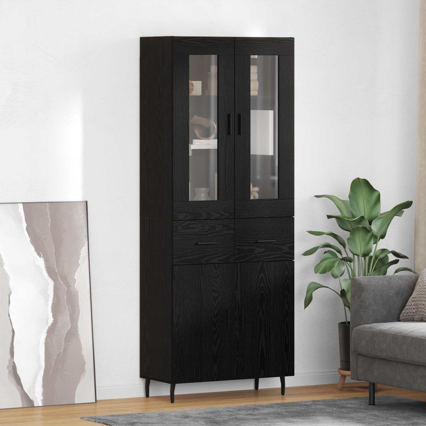 JUNG Vida Highboard 2 pcs Schwarz Eichen-Optik Engineered Wood und Glas