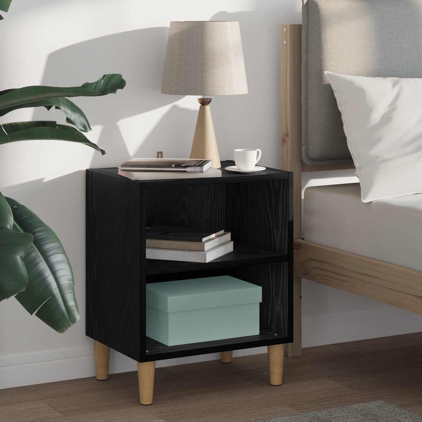 JUNG Vida Bettschrank Schwarz Eichen-Optik 40 x 30 x 50 cm Holzwerkstoff