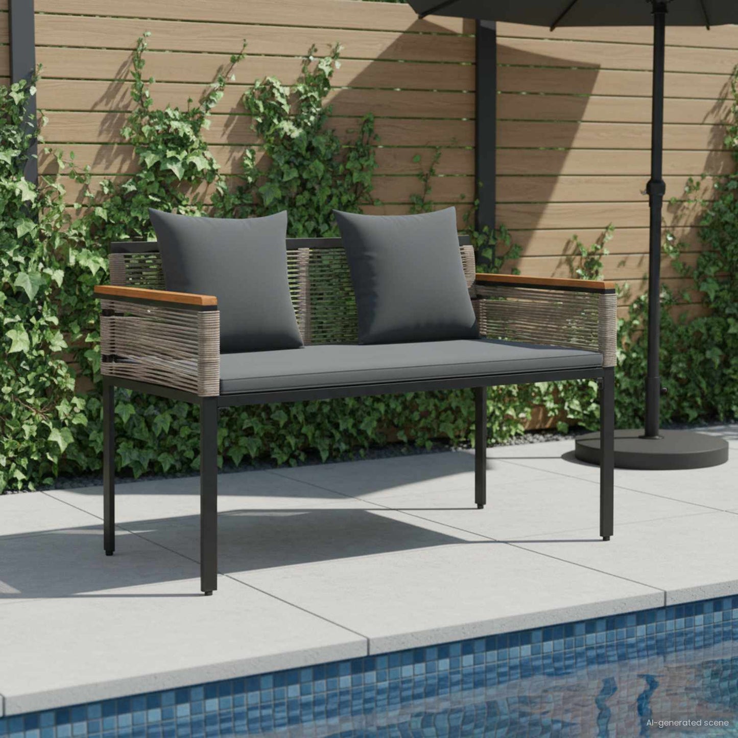 JUNG Vida Bank Outdoor Grau und Dunkelgrau 117 x 54 x 74,5 cm Poly-Rattan