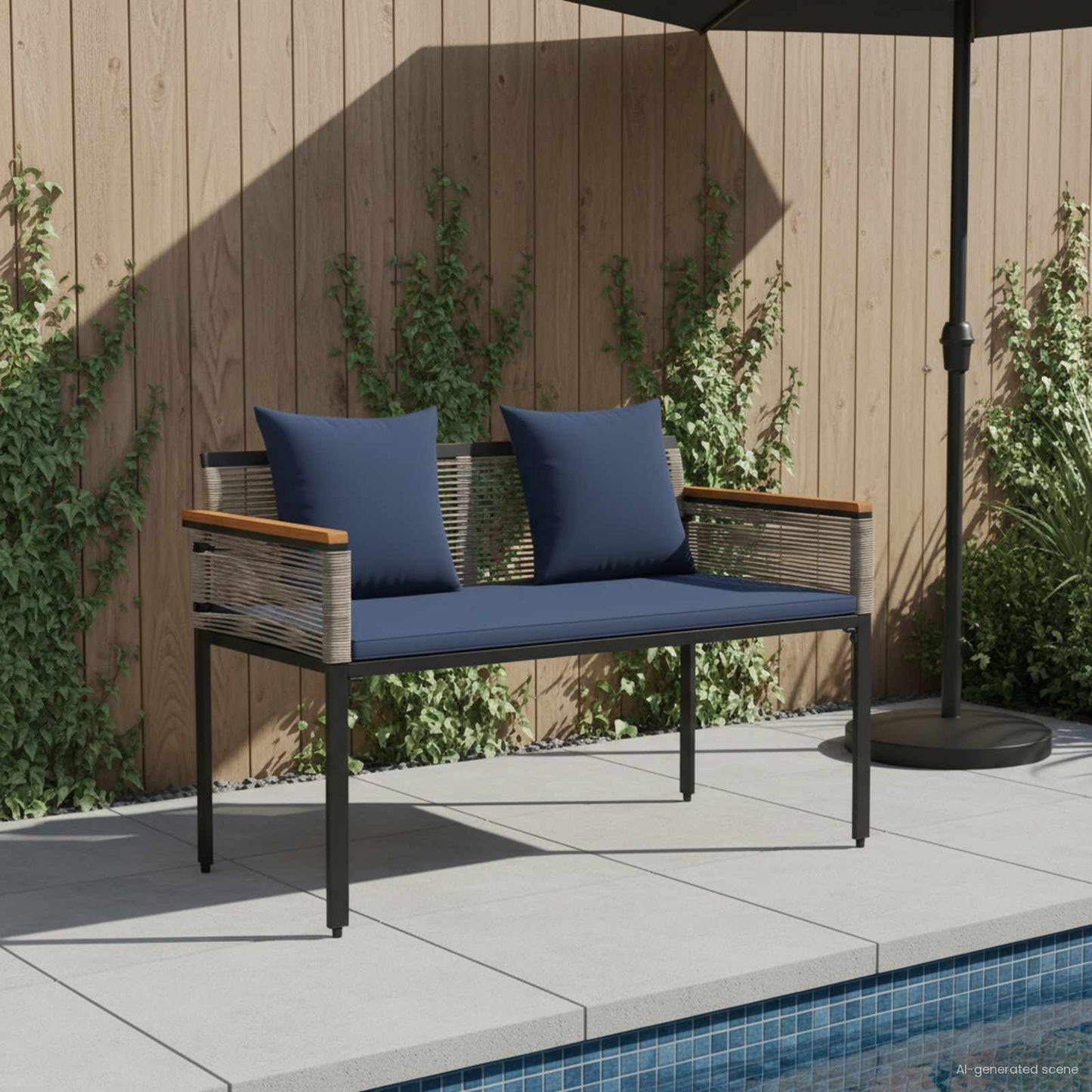 JUNG Vida Bank Outdoor Grau und Marineblau 117 x 54 x 74,5 cm Poly-Rattan