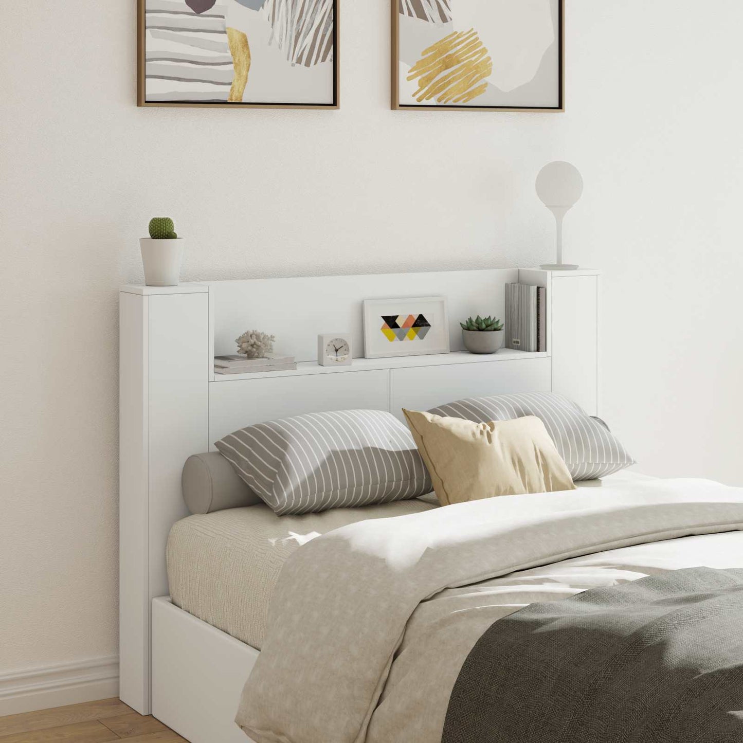 JUNG Vida Kopfteil-Schrank mit LED mit Regal Weiß 140 x 16,5 x 103,5 cm