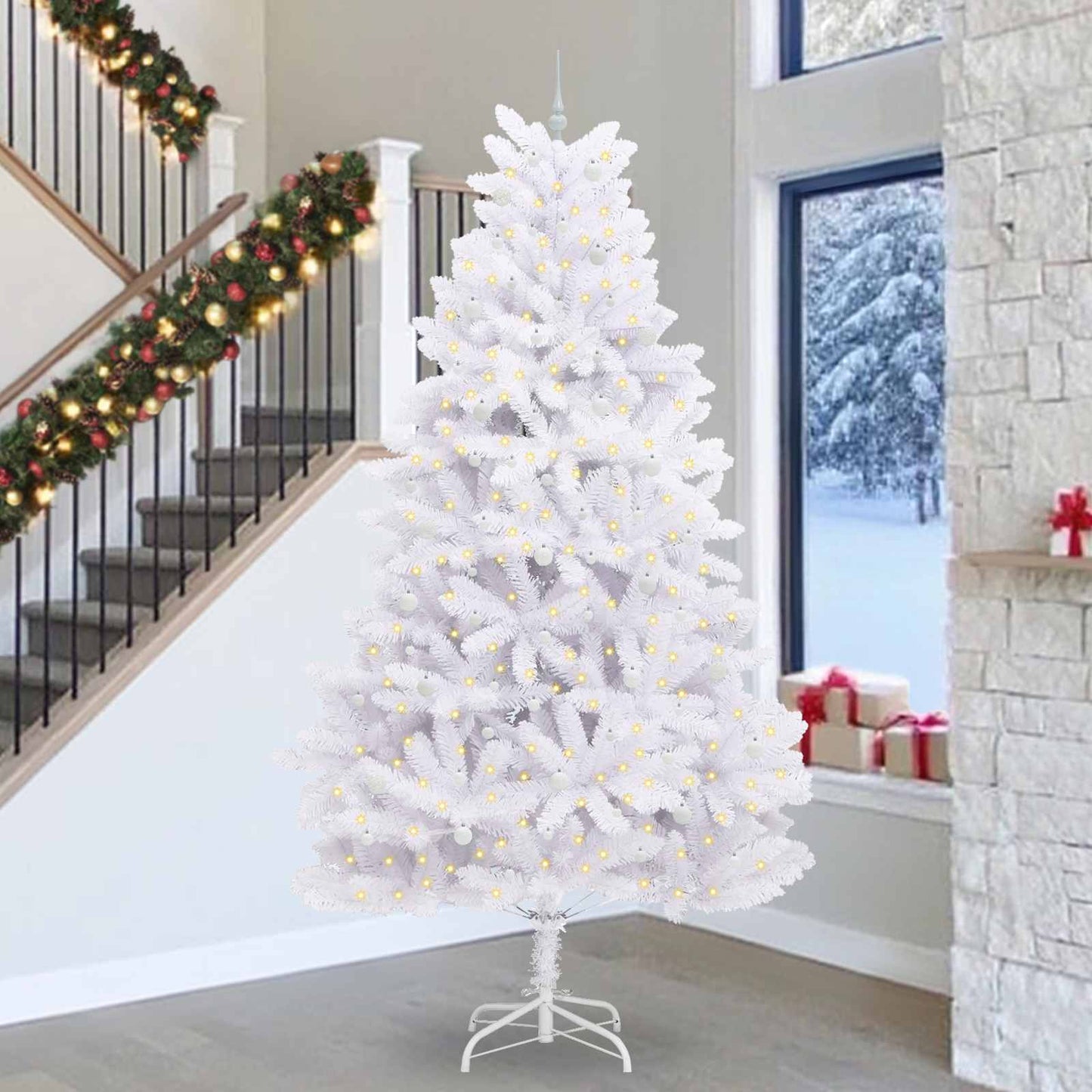JUNG Vida Künstlicher klappbarer Weihnachtsbaum Weiß 300 cm PVC und Stahl