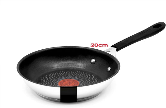Tefal E30 Jamie Oliver Edelstahl Bratpfanne 20 cm, Antihaftbeschichtet, Induktionsfähig, Ofenfest bis 175°C, Hitzebeständig bis 260°C, Thermo-Signal, Genieteter Edelstahlgriff mit Silikon