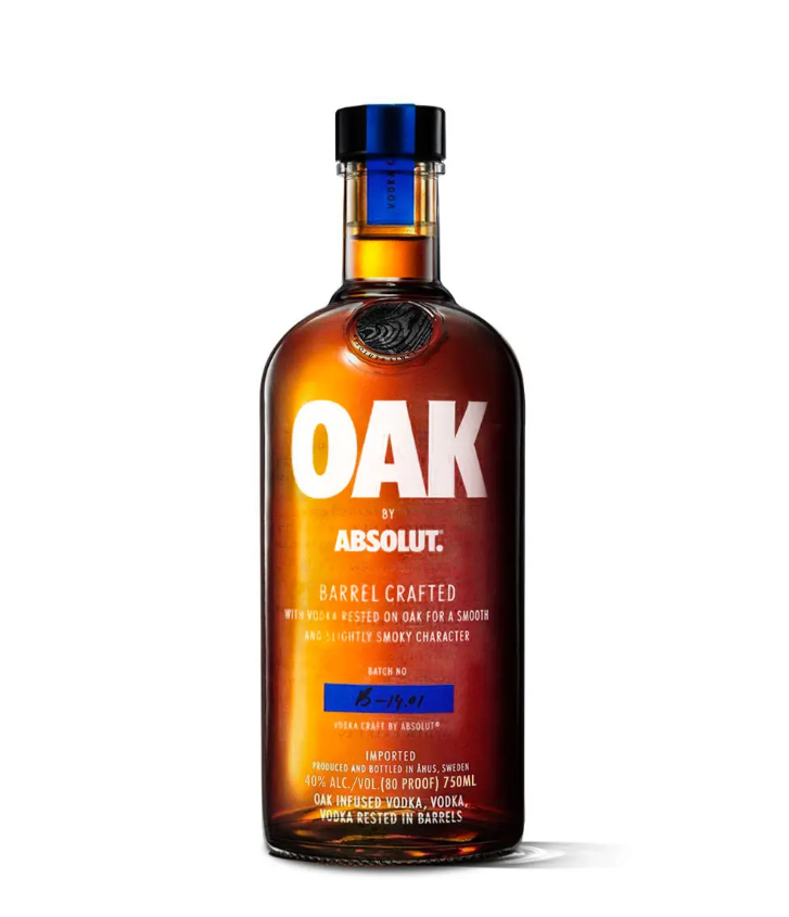 Absolut Oak 0,75L Premium Vodka mit Fasslagerung, klassischer Schraubverschluss, handverlesene Eichenholz-Infusion, dunkel-goldene Limited Edition, intensiver Geschmack, exklusive Spirituose,Wodka 40% Vol.