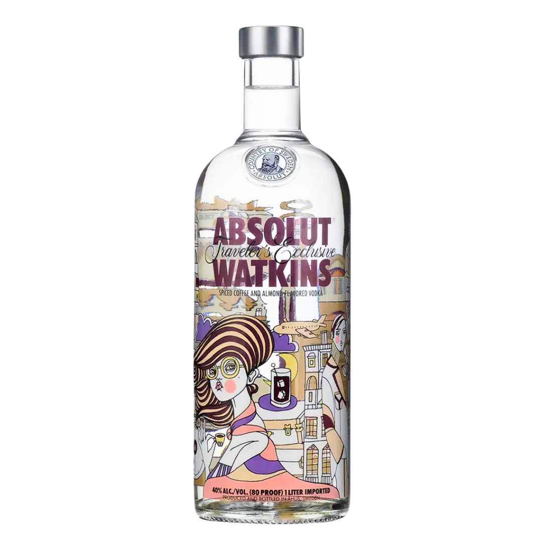Absolut Vodka Watkins 1L - Limited Edition 2011 – Flavoured Vodka mit Kaffee-, Mandel- und Chili-Note – Wodka im Designerflaschendekor von Liselotte Watkins – Sammlerstück für Genießer