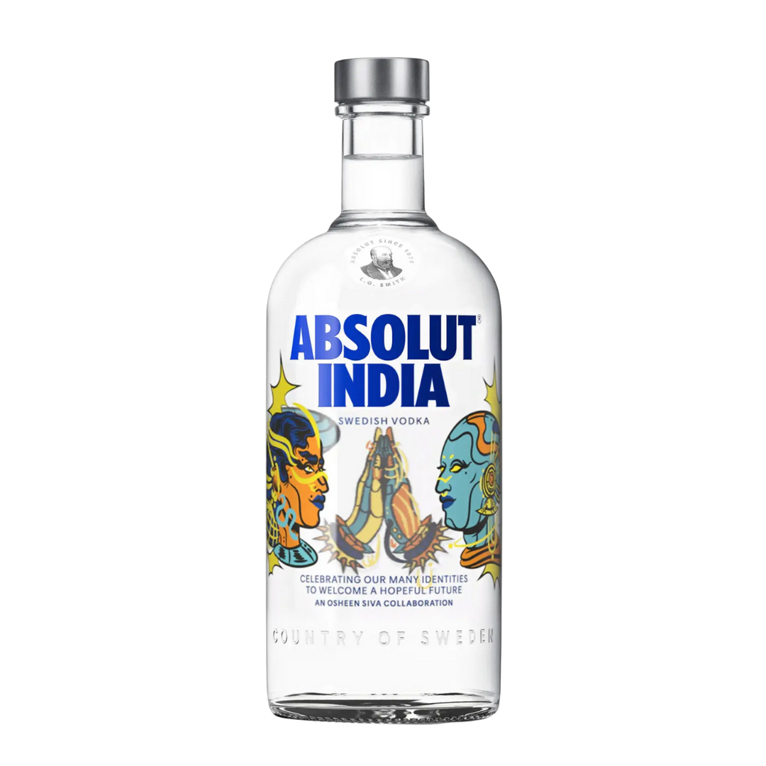 Absolut India V3 0,75L Limited Edition Vodka 2023 – Künstlerflasche von Osheen Siva – Original Absolut Vodka mit kulturellem Design – Premium Klarvodka in Sammleredition mit gesellschaftlicher Bedeutung