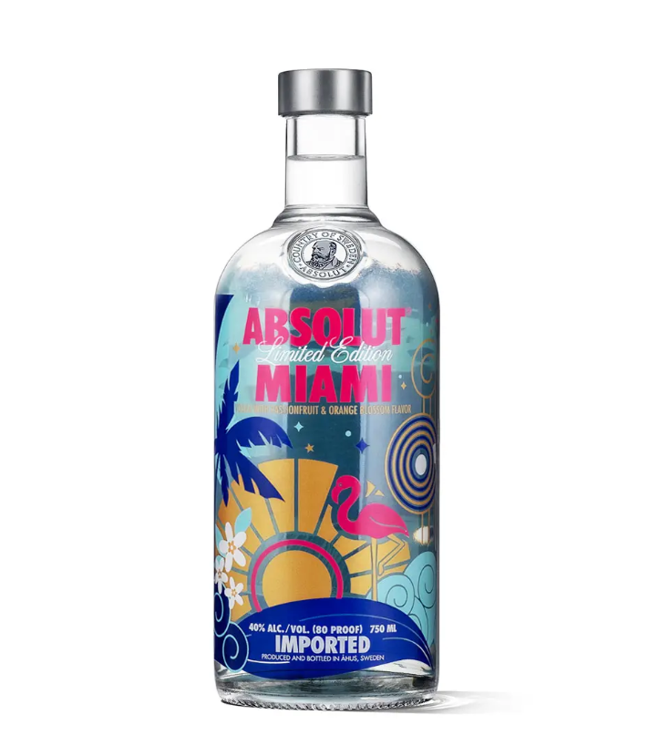 Absolut Vodka Miami Limited Edition 2012 – Aromatisierter Premium-Wodka mit Passionsfrucht & Orangenblüte – Sammlerflasche – 0,75 L mit 40 % Vol. – Tropischer Vodka-Genuss