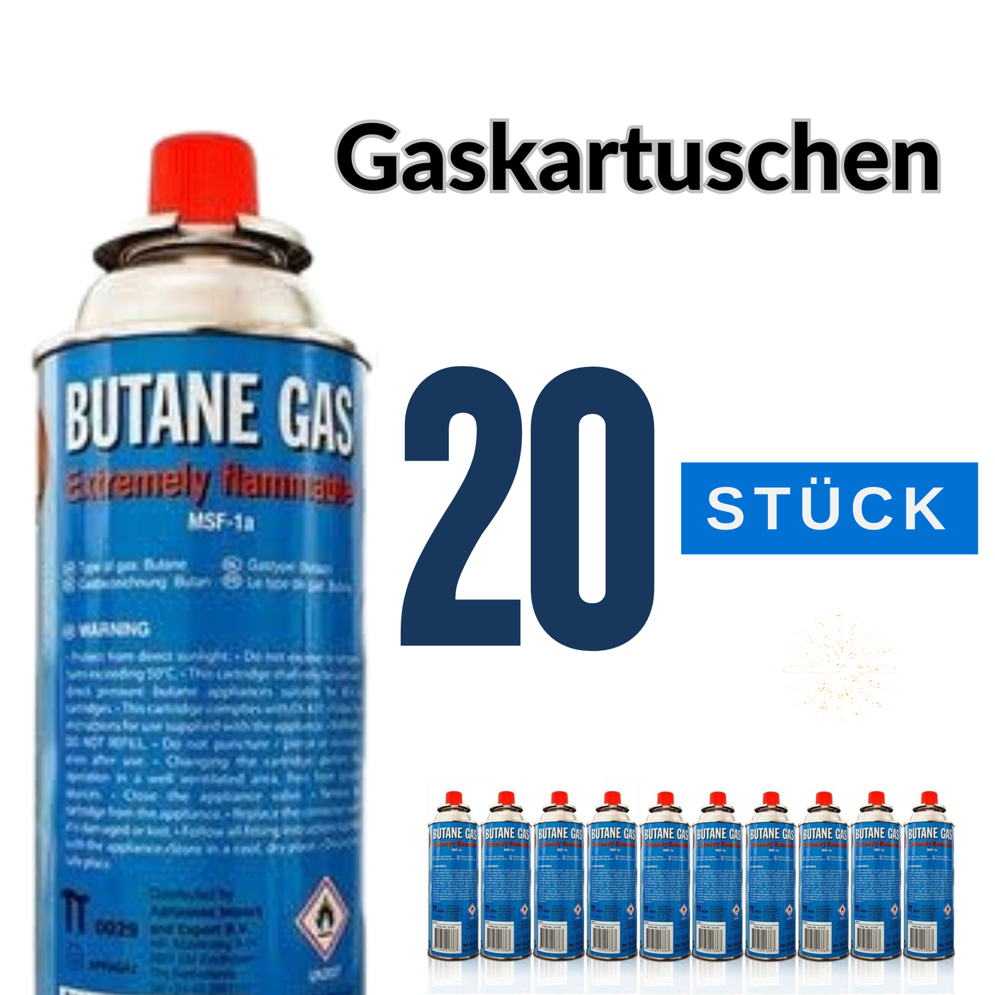 Allride MB-08 Butangaskartuschen 20 Stück 227g für Gaskocher, Campingkocher, Gasgeräte, Unkrautbrenner, Gasherd, Gasnachfüllung für Outdoor und Notvorrat – langlebige Gasversorgung im Großpack Gas