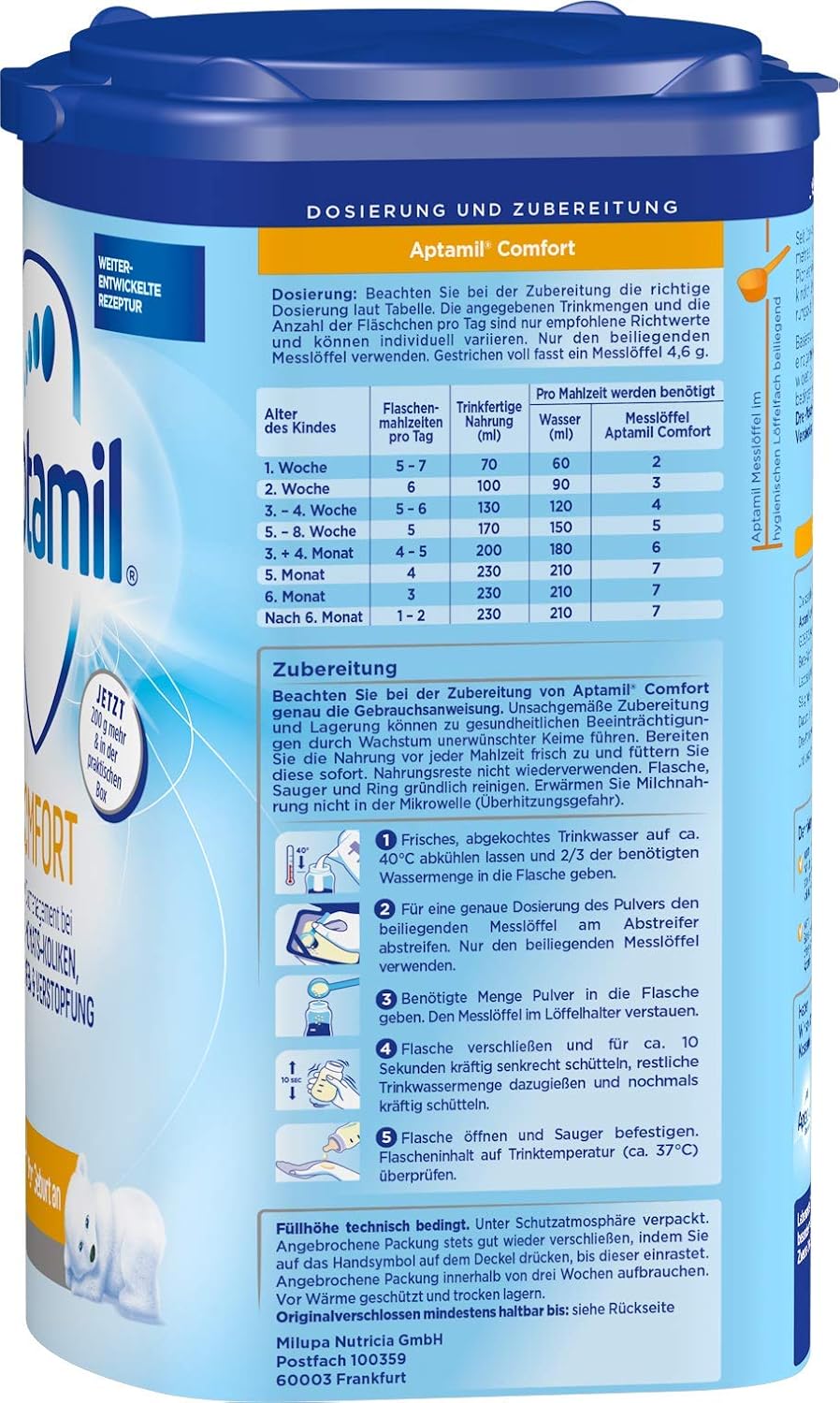 Aptamil Comfort Spezial-Babynahrung für empfindliche Säuglinge mit Blähungen, Koliken & Verstopfung – hydrolysiertes Molkenprotein – sanfte Anfangsnahrung für Neugeborene – 800g