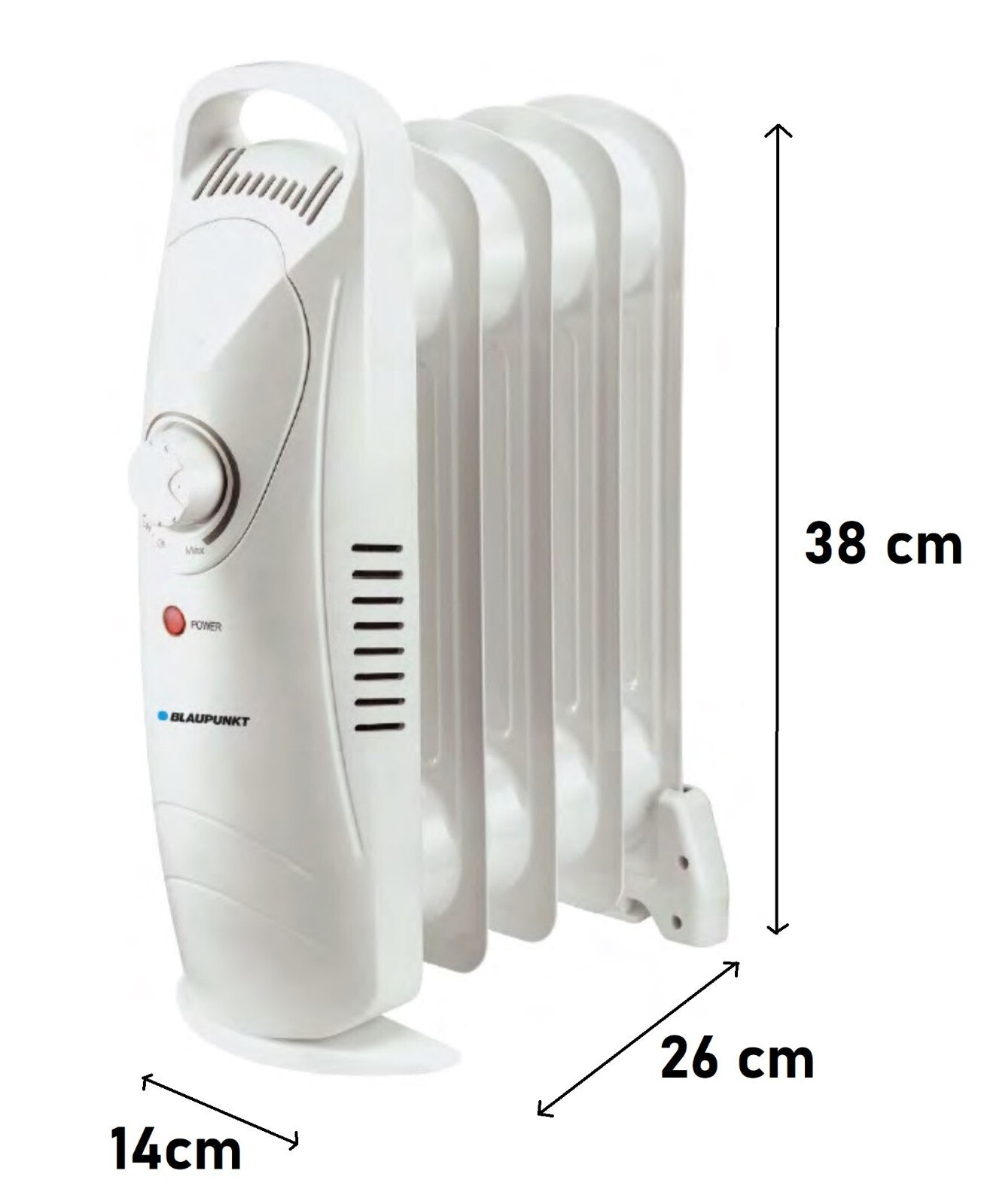 Blaupunkt MEN812 Ölradiator 450W Mini Elektroheizung | Kompakter elektrischer Heizkörper mit Thermostat | Geräuscharmer Ölheizkörper mit 5 Rippen für Innenräume bis 15m² | Energiesparende Elektroheizung