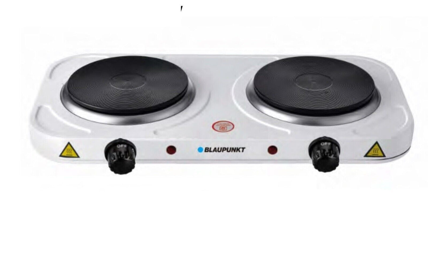 Blaupunkt MEN754 Doppelkochplatte 2000W | Tragbare elektrische Gusseisen Kochplatte für Camping, Küche, Büro | Kompakte Herdplatte mit Temperaturregler, Überhitzungsschutz und rutschfesten Füßen