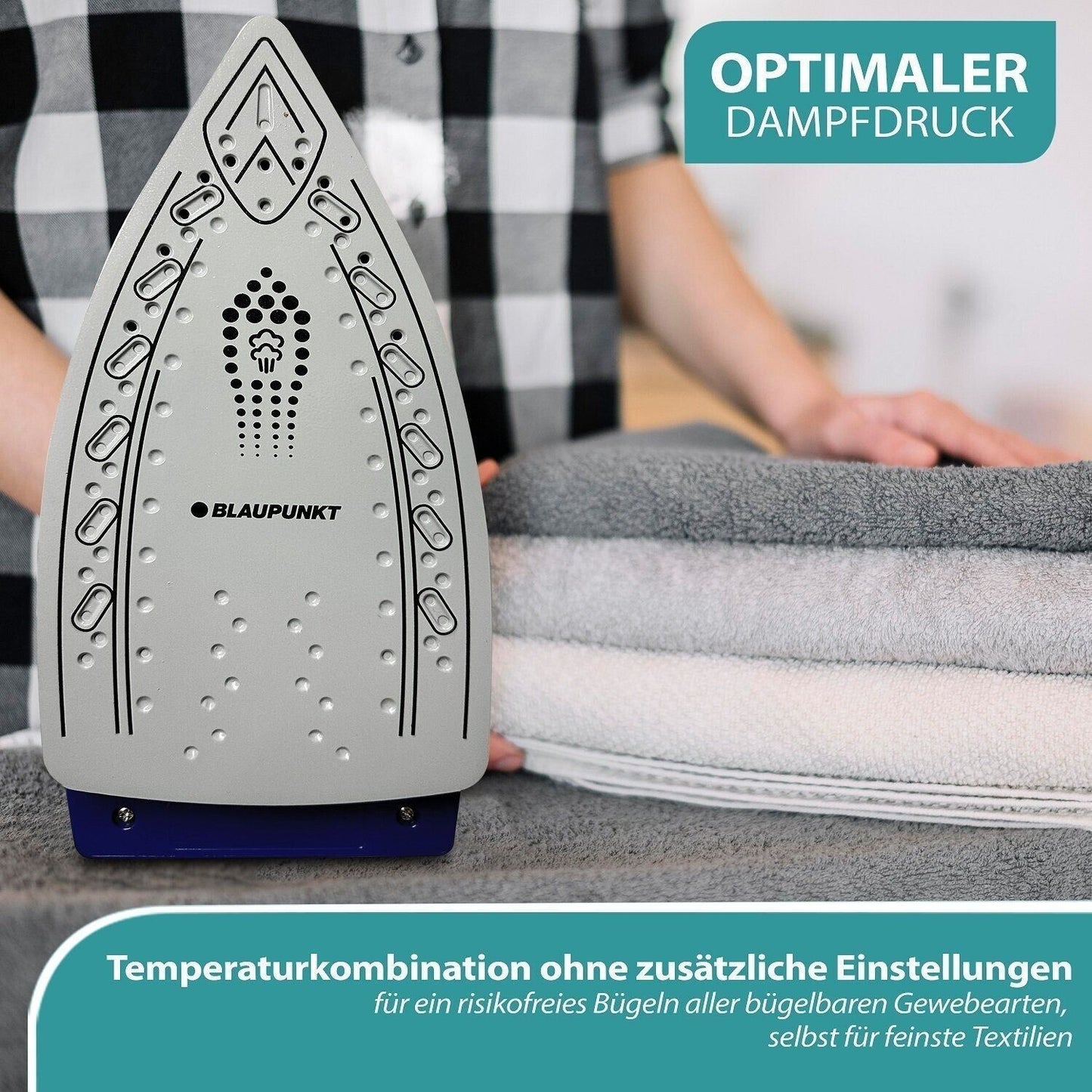 Blaupunkt MEN803 Dampfbügelstation, Dampfbügelstation 2250W, 5.2 Bar, Dampfstoß 280g/Min, abnehmbarer Wassertank 1.2L, Keramiksohle, automatische Abschaltung, Antikalk-System, vertikales Bügeln
