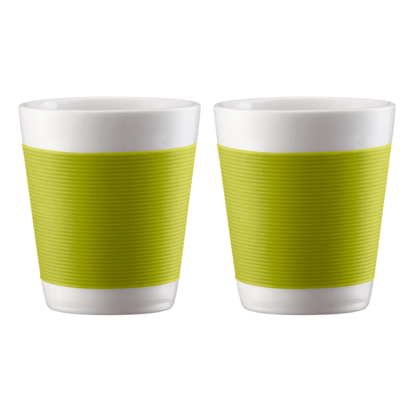 Bodum Canteen Tassen 2 Stück doppelwandig 0,1 L Porzellan grün mit Griff – isolierende Kaffeetassen für Espresso oder Tee im modernen Design, spülmaschinenfest, hochwertig und stilvoll