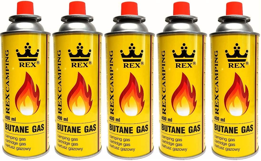REX 5er Set Butangas Gaskartusche 227g MSF-1a Kartuschenflasche Campinggas für Kocher Brenner Gasgeräte Outdoor Heizen Grillen Einwegventilkartusche Campingflasche Gasbrenner