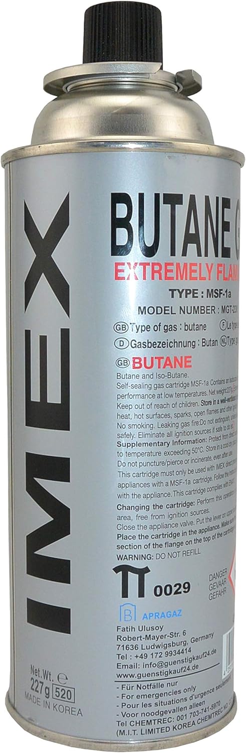 IMEX Camping Gaskocher Klein Edelstahl mit 4x 227g Butan-Gaskartuschen – Kompaktes Gaskocher Set mit Piezo-Zündung und Sicherheitsverriegelung im praktischen Tragekoffer für Outdoor-Aktivitäten & Notfälle, Gas