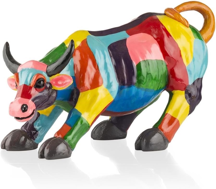 COCOMaison Handbemalte Polyresin „Kämpfender Bulle“ Statue 90 cm bunt, robustes Kunstharz Stier Skulptur, modernes Bull Fighter Design, schwere langlebige Dekoration, künstlerische Figur für Wohnzimmer und Büro