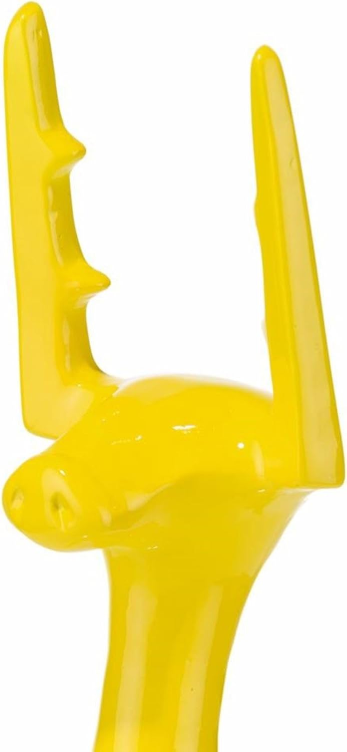 COCOMaison Dekorative Handbemalte Hirsch Skulptur Funny Deer 40 cm auf Sockel – Moderne Polyresin Tierfigur in Gelb – Wohnaccessoire für Wohnzimmer Büro Regal Dekoration Dekofigur