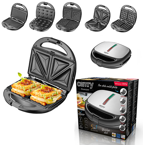 Jung Camry CR3042 Multifunktions Toaster 1200W Sandwichmaker, Waffeleisen, Grill & Erdnusskekse Zubereiter, Antihaftplatten, platzsparendes Design, Overheating Protection, vertikale Lagerung
