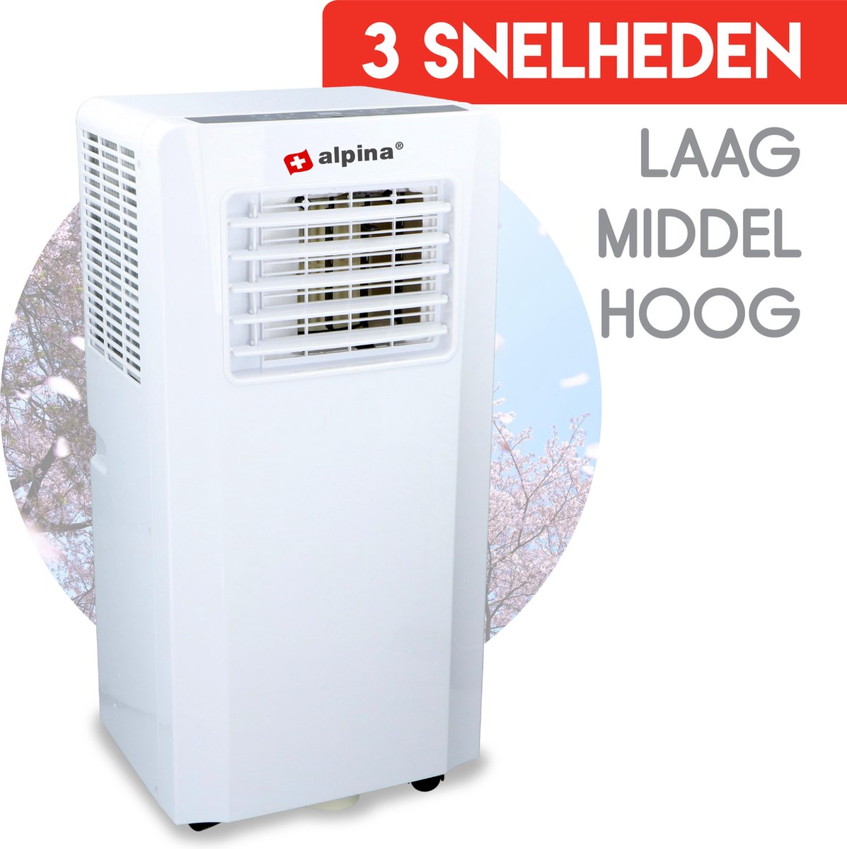 Commodoor Alpina Mobile Klimaanlage 785W 0,5L 3in1 Klimagerät 7000BTU – Luftkühler, Ventilator, Luftbefeuchter mit Fernbedienung, 65dB - bis 75 m²