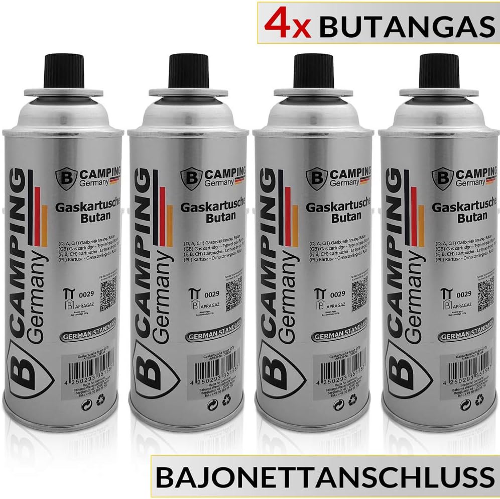 Deuba Butangas Gaskartuschen 4er Set 227g – MSF-1a Ventilkartusche Camping Butangasflasche Nachfüllkartuschen für Gaskocher, Unkrautvernichter, Outdoorgeräte – Einweg Gasflaschen Komplettset