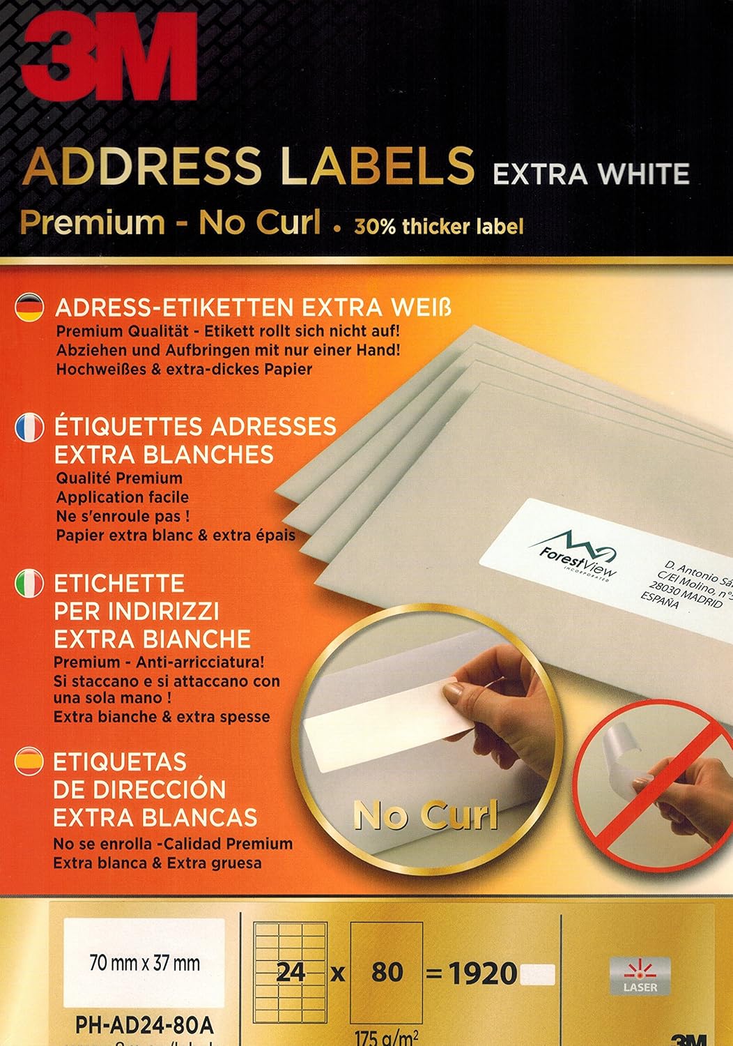 3M Adressetiketten 70x37 mm 1920 Stück, Versandetiketten A4 selbstklebend, No-Curl Etiketten für Laser und Inkjetdrucker, umweltfreundlich, Büroetiketten für Versand und Organisation