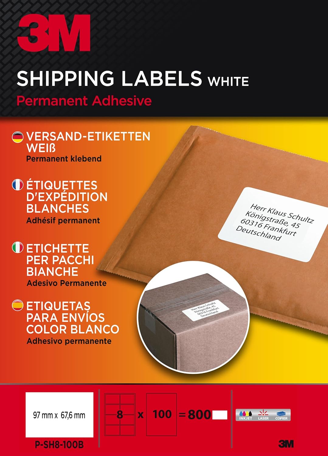 3M PSH4100C Quick Lift Versand-Etiketten 99.1 x 139 mm – 400 weiße, permanent haftende Adress- und Versandaufkleber für Inkjet-, Laser- und Kopierdrucker, große Etiketten für Büro, Lager und Versand