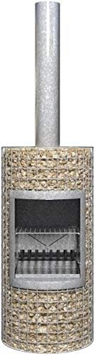 Barbecook Gabionenkamin Gartenofen mit Grillrost | Feuerverzinkter Outdoor-Holzofen | Rostfreier Terrassenofen mit Gitter für Steine | Feuerstelle & Grillkamin für Garten & Terrasse