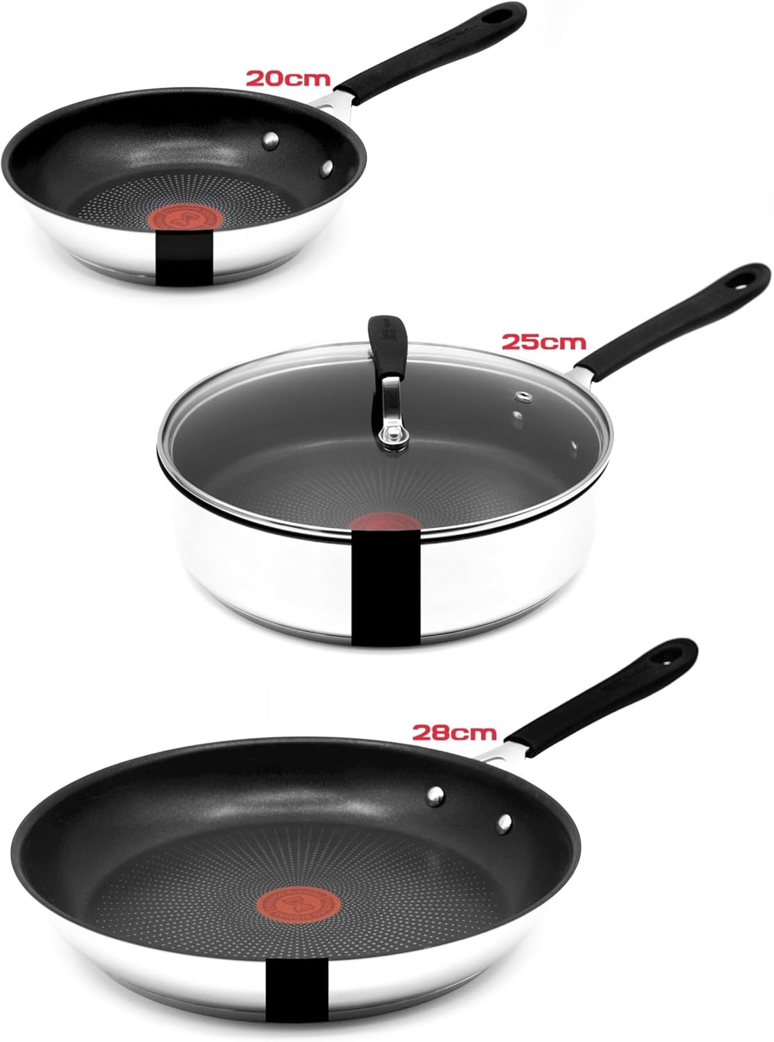 Tefal E30 Jamie Oliver Pfannenset - Pfanne 20 cm + 28 cm + Schmorpfanne 25cm mit Deckel Induktion, Bratpfanne Edelstahl, Antihaft Beschichtet, Pfannen Hoher Rand, Backofenfest, Genieteter Griff,