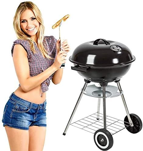 Mete Holzkohle Kugelgrill Ø 46 cm | Großer Rundgrill mit Deckel | Vierbein-Grill mit Aschebehälter | Mobil fahrbar | Grillzubehör & Reinigungsset inklusive | Outdoor BBQ Holzkohlegrillgerät