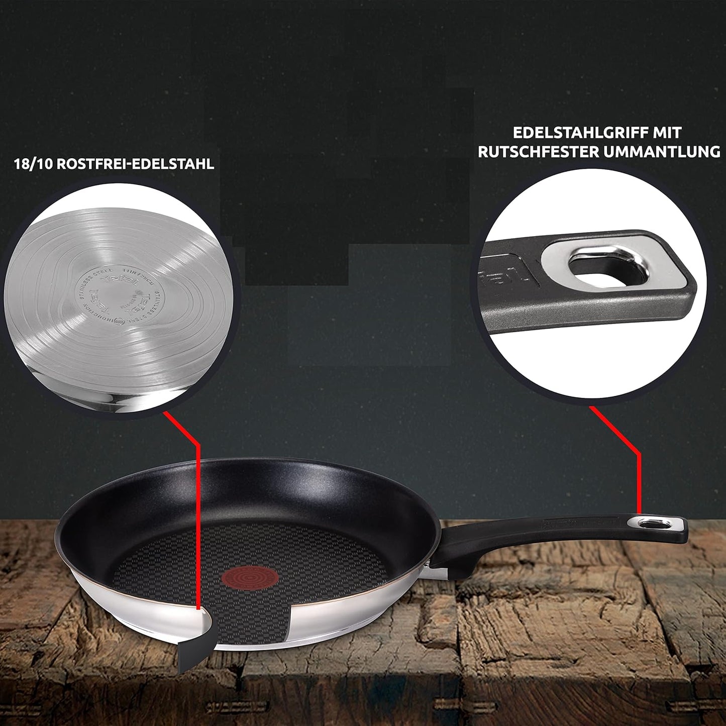 Tefal E30 Jamie Oliver Pfannenset - SET 22 -  2-teilig, Induktionsgeeignet, Antihaftbeschichtung, Titanium Excellence, 20 cm + 26 cm Pfanne, Edelstahl, ThermoSpot, ergonomischer Griff, für alle Herdarten geeignet, langlebig