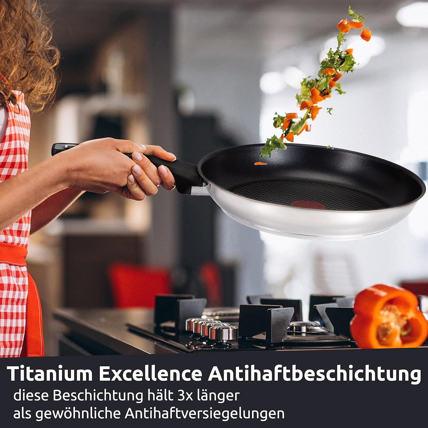 Tefal E30 Jamie Oliver Pfannenset - SET 22 -  2-teilig, Induktionsgeeignet, Antihaftbeschichtung, Titanium Excellence, 20 cm + 26 cm Pfanne, Edelstahl, ThermoSpot, ergonomischer Griff, für alle Herdarten geeignet, langlebig