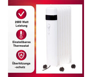 JUNG BELLUS1500 mobiler Ölradiator 1500W – Tragbarer elektrischer Heizkörper mit 3 Heizstufen, 7 Rippen, leise & energiesparend, mit Thermostat und Sicherheitsfunktionen für Innenräume bis 20 m²