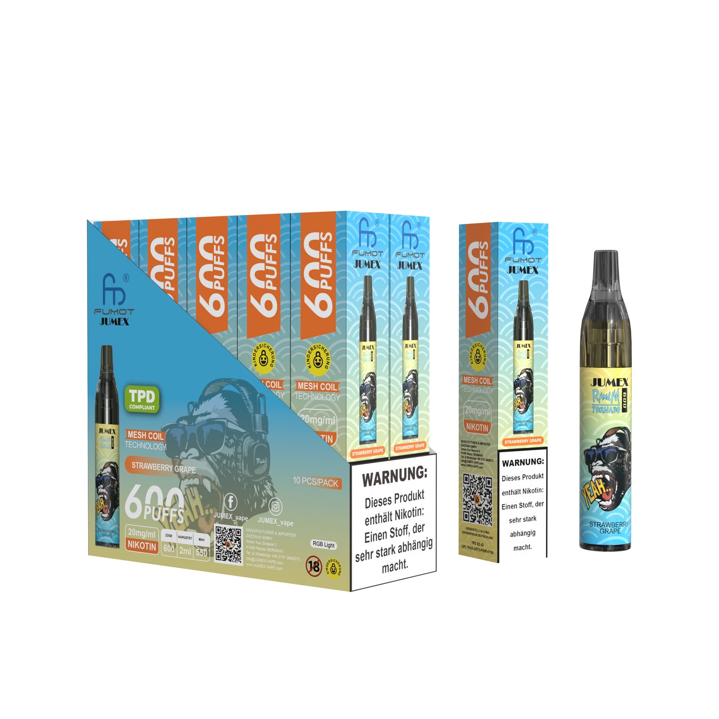 JUNG Jumex 600 Strawberry Grape Nikotin Vape Einweg 600 Züge E-Zigarette Verdampfer Erdbeer Traube Liquid