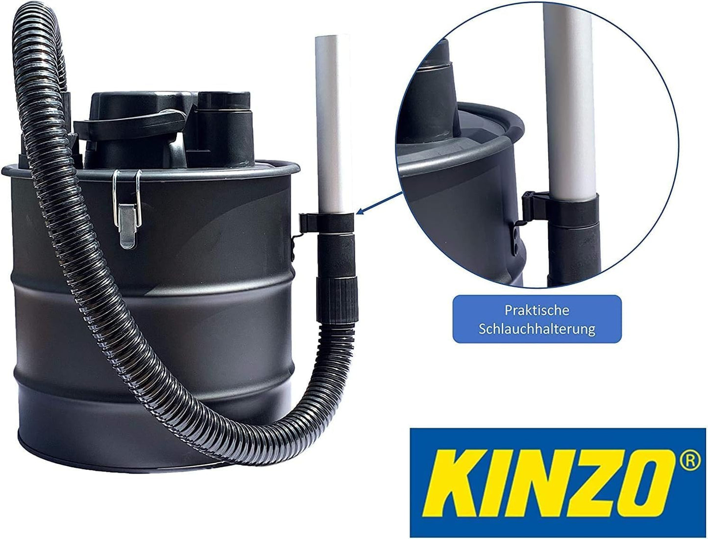 JUNG Kinzo Aschesauger Kaminsauger 800W, 18L Metallbehälter, 2in1 Nass- und Trockensauger mit Gebläsefunktion, wiederverwendbarer HEPA-Filter, flexibler Saugschlauch, ideal für Grill und Feuerstellen