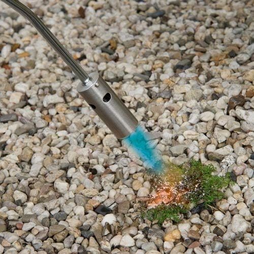 Kinzo K0318 Unkrautbrenner 80 cm, Piezozündung, 1000°C, mit 10 Butangaskartuschen je 227g, Gasbrenner für Unkrautvernichtung, Grillanzünder und Shishakohleanzünder, ergonomischer Griff, regulierbare Flamme