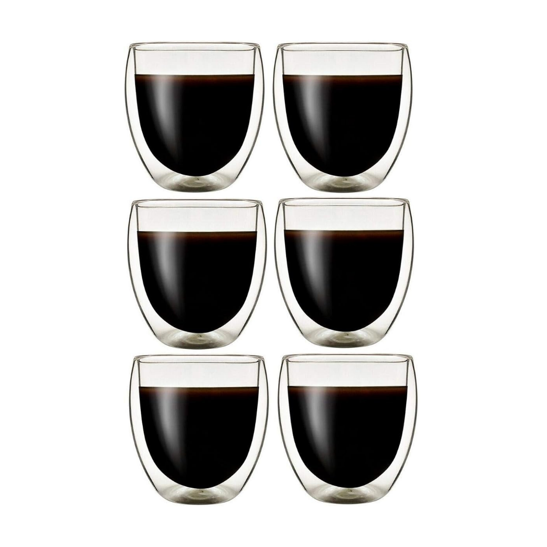 Klasique Doppelwandige Cappuccino Gläser Set 250ml – 6er Thermogläser mit Schwebeeffekt, doppelwandig, Borosilikatglas, spülmaschinengeeignet