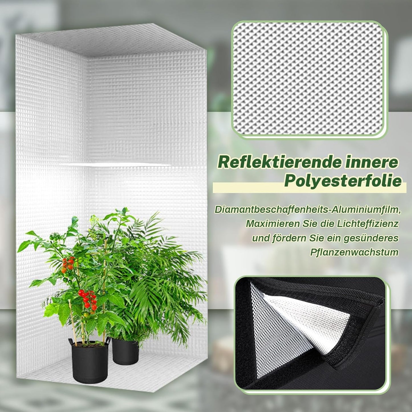 ZRBDDEF Growzelt Komplettset 70x70x160cm mit LED Pflanzenlampe, Aktivkohlefilter, Belüftungssystem, Indoor Pflanzenzuchtset für Gemüse, Kräuter, Anbauzelt für Innenräume mit Zubehör