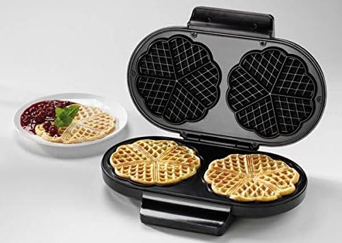 MIA ProKitchen Edelstahl Doppel Waffeleisen Herzwaffelautomat 1300W Antihaftbeschichtung Stufenlose Temperaturregelung Cool-Touch Doppelwaffelmaschine Herzchenwaffeln Waffelgerät Profi