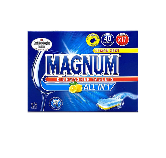 ALDI MAGNUM Spülmaschinentabs 40 Stück ohne Plastik All in One wasserlösliche Folie phosphatfrei Klarspüler Fettlöser Glasschutz Edelstahlglanz Silberschutz Maschinenpflege Reinigungstabs Tabs