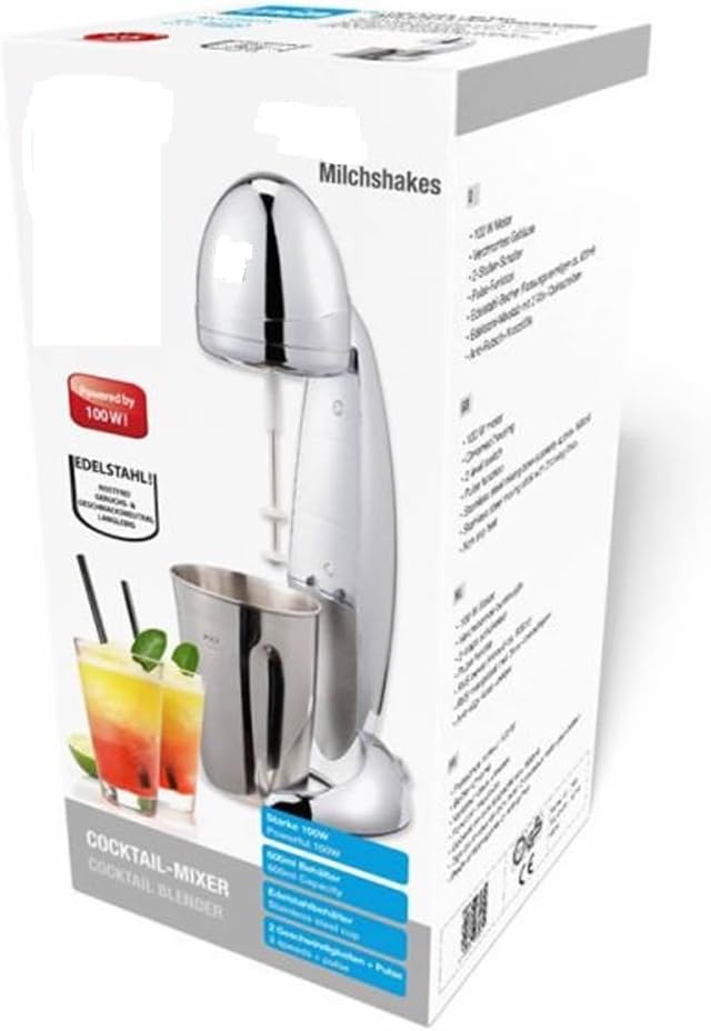 MIA ProBlend 100W Eiweißshaker 4in1 900ml, Milch Shaker, Frappe Mixer, Cocktail Mixer, Eiweißmixer, Protein Shake Mixer, Schnell Mixen, Edelstahl, Kompakt, Hochleistung Mixer, Fitness Shake Zubereiter