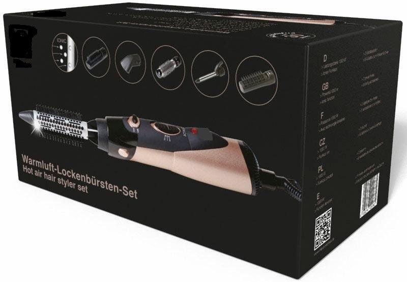 MIA MultiGlam Warmluftbürste 1000W, Föhnbürste, Lockenstab, Ionen-Technologie, Multifunktionales Hairstyling, 6 Aufsätze, Ergonomisches Design, Kühlfunktion, Trocknen und Styling in einem Gerät