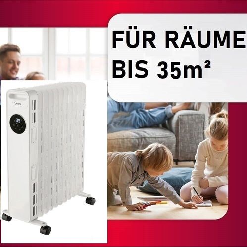 Midea NY2009-20M Ölradiator 2000 Watt, mobile Elektroheizung, energiesparend, sicher mit Frostschutz und Überhitzungsschutz, transportabel, Heizstufen 800W, 1200W, 2000W, ideal für kleine Räume
