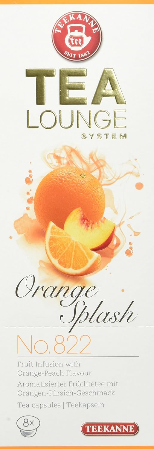 TEEKANNE TEALOUNGE Früchtetee Kapseln Orange Splash No. 822 – Aromatisierter Kapseltee mit Orangensaftkonzentrat & Pfirsich – 6er Pack 8 Kapseln – Vegan, Glutenfrei, Fruchttee Kapselsystem