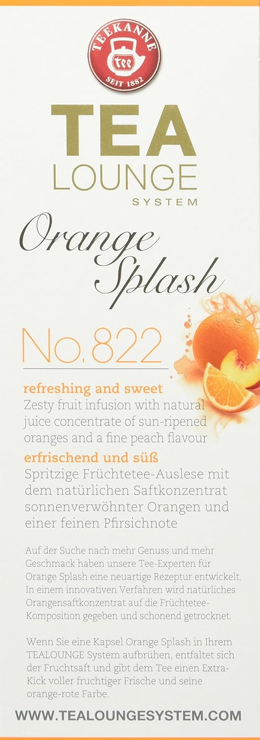 TEEKANNE TEALOUNGE Früchtetee Kapseln Orange Splash No. 822 – Aromatisierter Kapseltee mit Orangensaftkonzentrat & Pfirsich – 6er Pack 8 Kapseln – Vegan, Glutenfrei, Fruchttee Kapselsystem